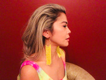 Yellow fringe tassel hoop earrings