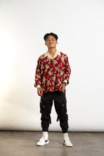 90s Deep Red Floral Long Sleeve Shirt