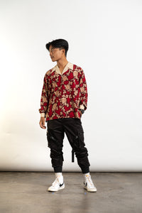 90s Deep Red Floral Long Sleeve Shirt
